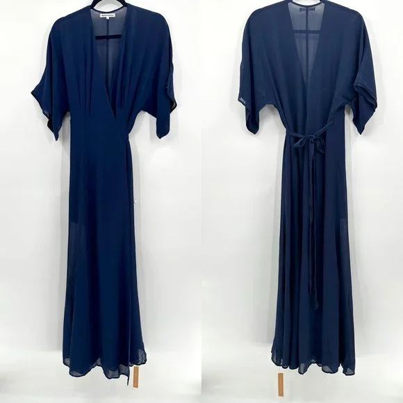 Reformation Winslow Maxi Evening WrapNavy Blue Dress - Picture 2 of 11